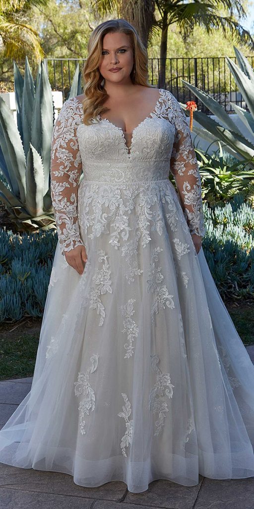 lace plus size wedding dresses with long sleeves a line morilee