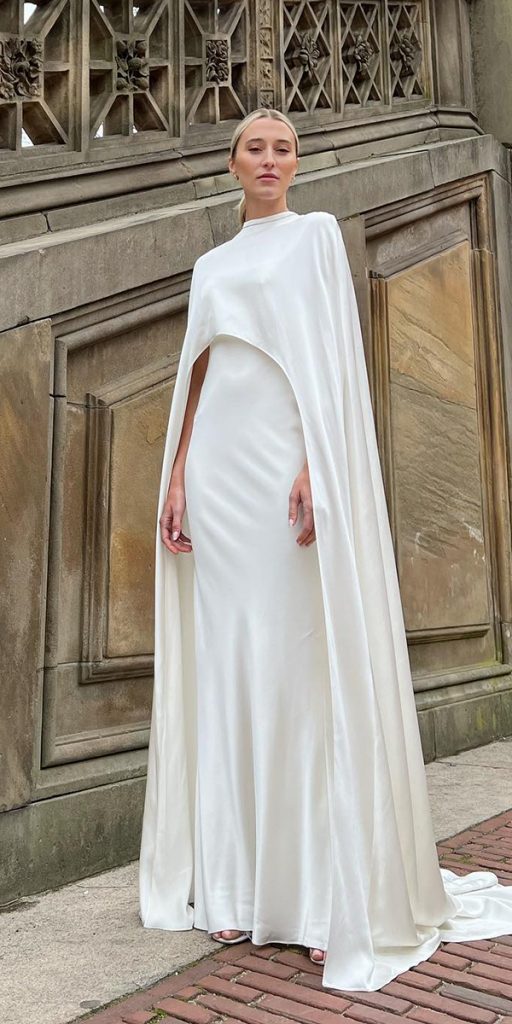 modest wedding dresses simple with cape sheath moniquelhuillier
