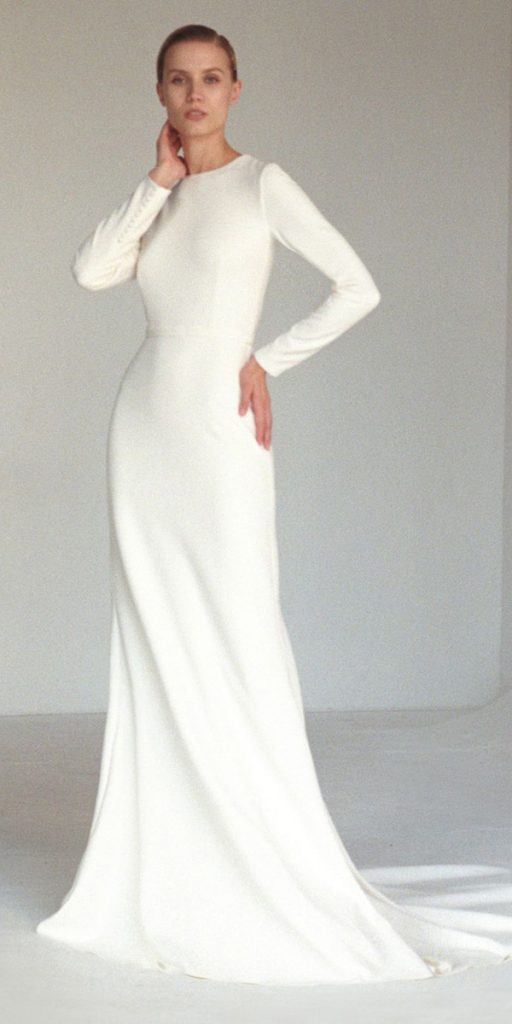 modest wedding dresses with sleeves simple sheath similar to maghan markle reevbridal