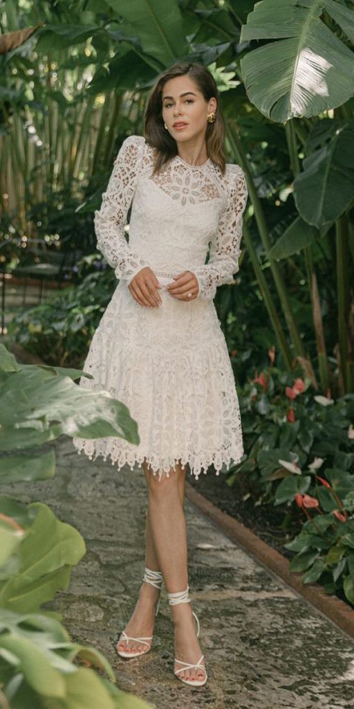 short wedding dresses boho laca with long sleeves moniquelhuiller