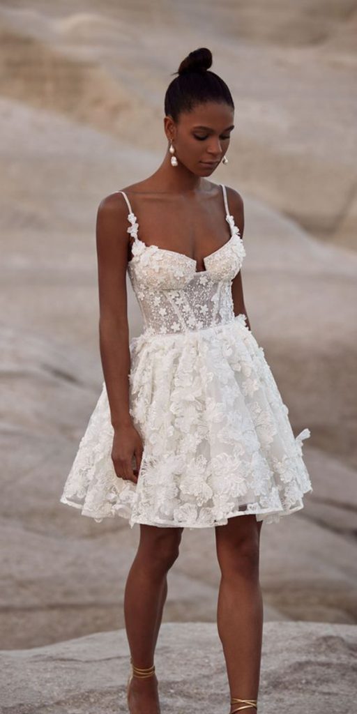 short wedding dresses with spaghetti straps floral appliques milla nova