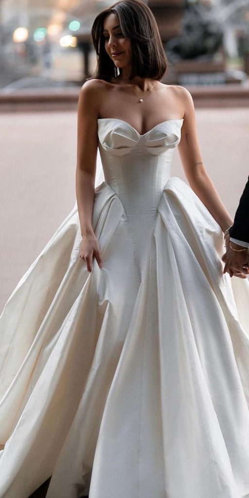 Davinci Bridal 50690 Satin A Line Ballgown Wedding Dress Sheer Rhinest –  Glass Slipper Formals