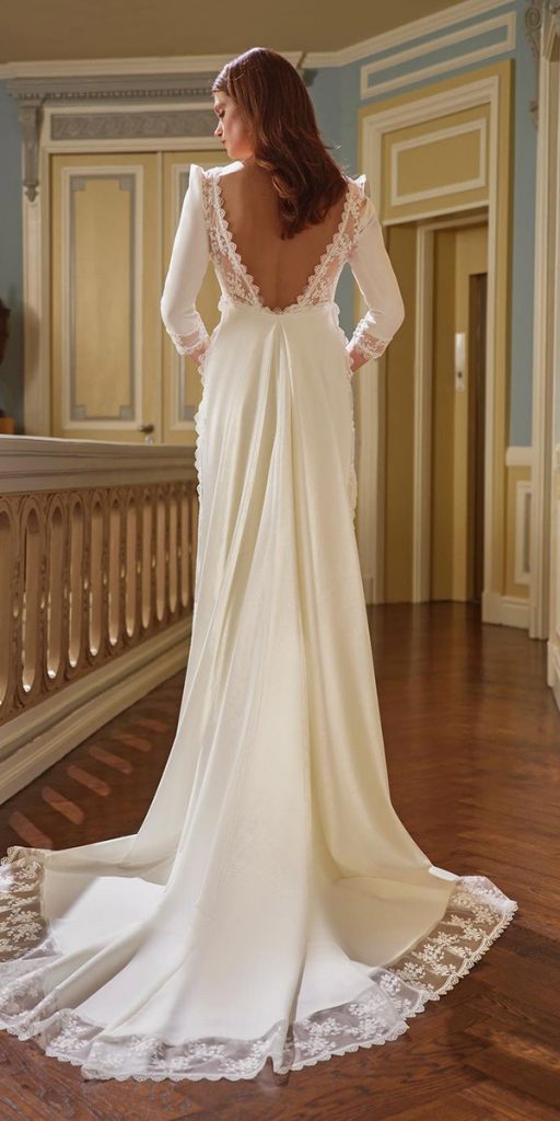 simple wedding dresses with sleeves v back sheath lace silviafernandezatelier