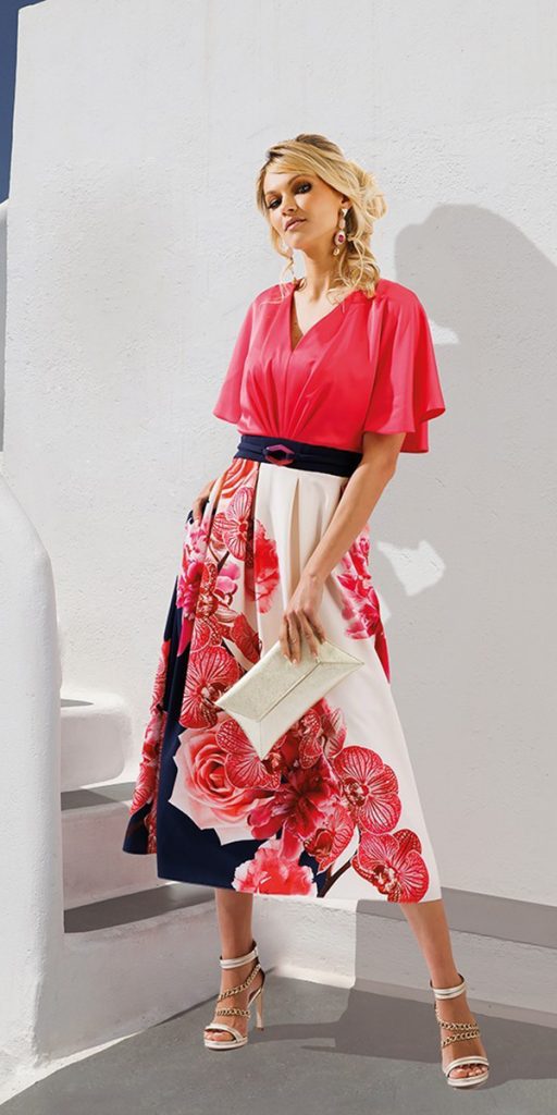 tea length summer mother of the bride dresses red floral linearaffaelli