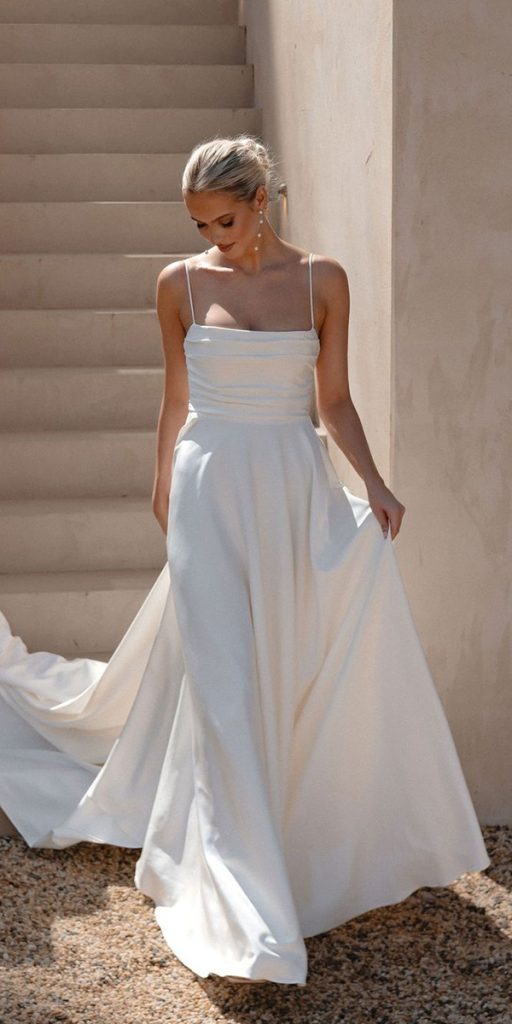 trendy wedding dresses simple a line with spaghetti straps annacampbell