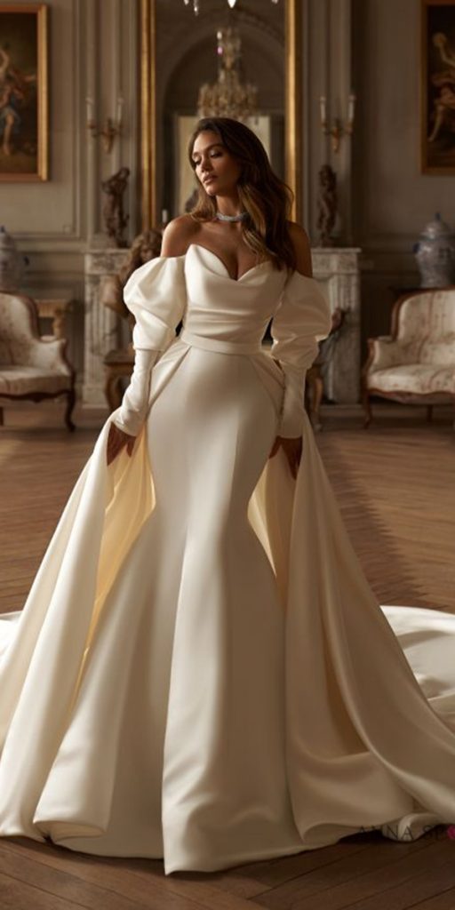 bridal gowns with sleeves simple mermaid with overskirt anna sposa