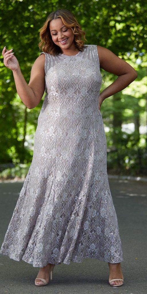 flattering mother of the bride dresses for plus sizes silver lace rmrichardsnyc