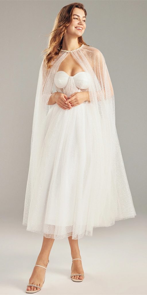 knee length wedding dresses strapless sweetheart neckline simple with cape aw bridal