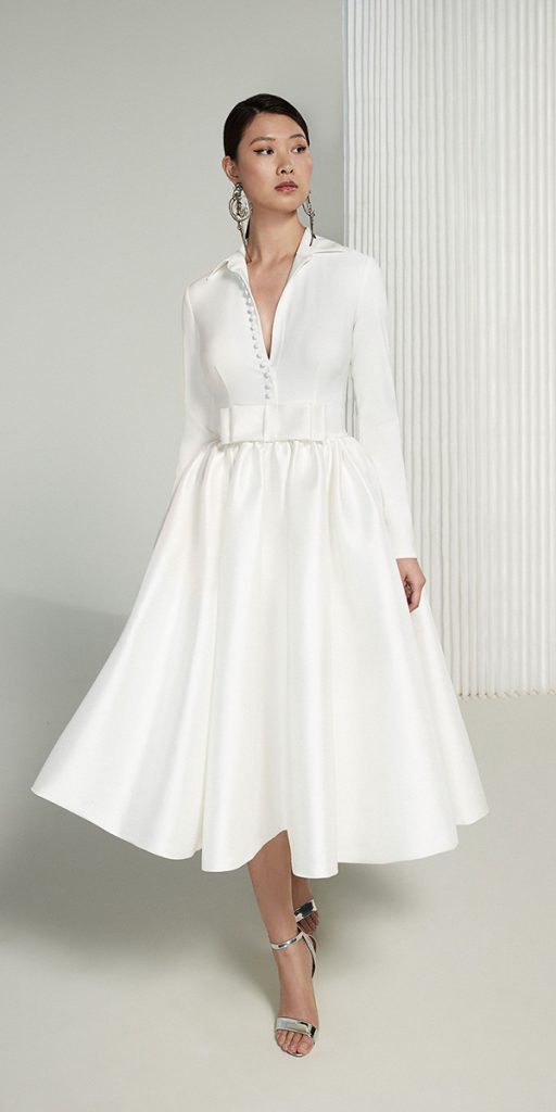 knee length wedding dresses with long sleeves simple modest justin alexander