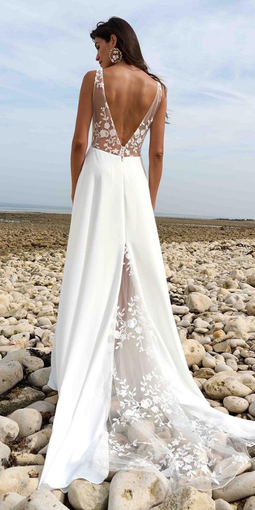 lace beach wedding dresses a line v back marielaportecreatrice