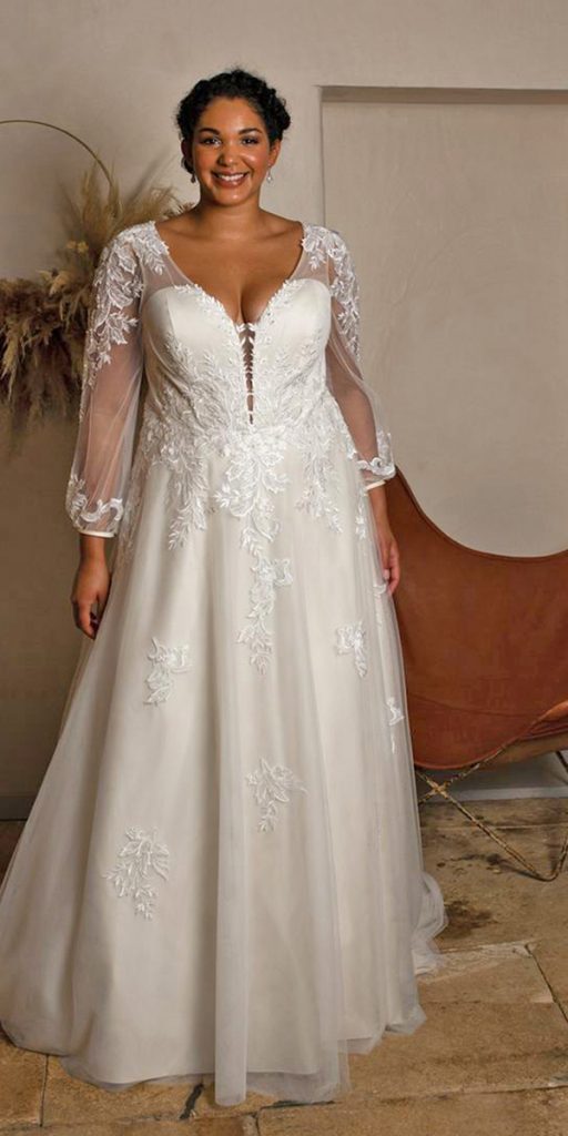 lace bridal gowns plus size with long sleeves true bride