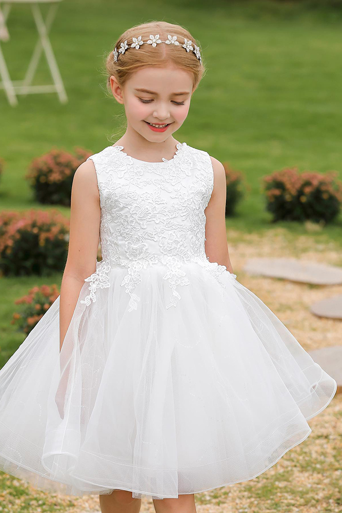 lace flower girl dresses white tulle skirt cocomelody