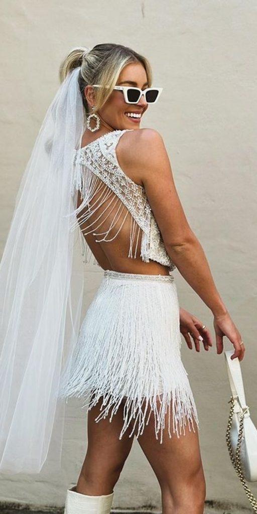 short wedding dresses casual open back sexy with fringe annacampbell