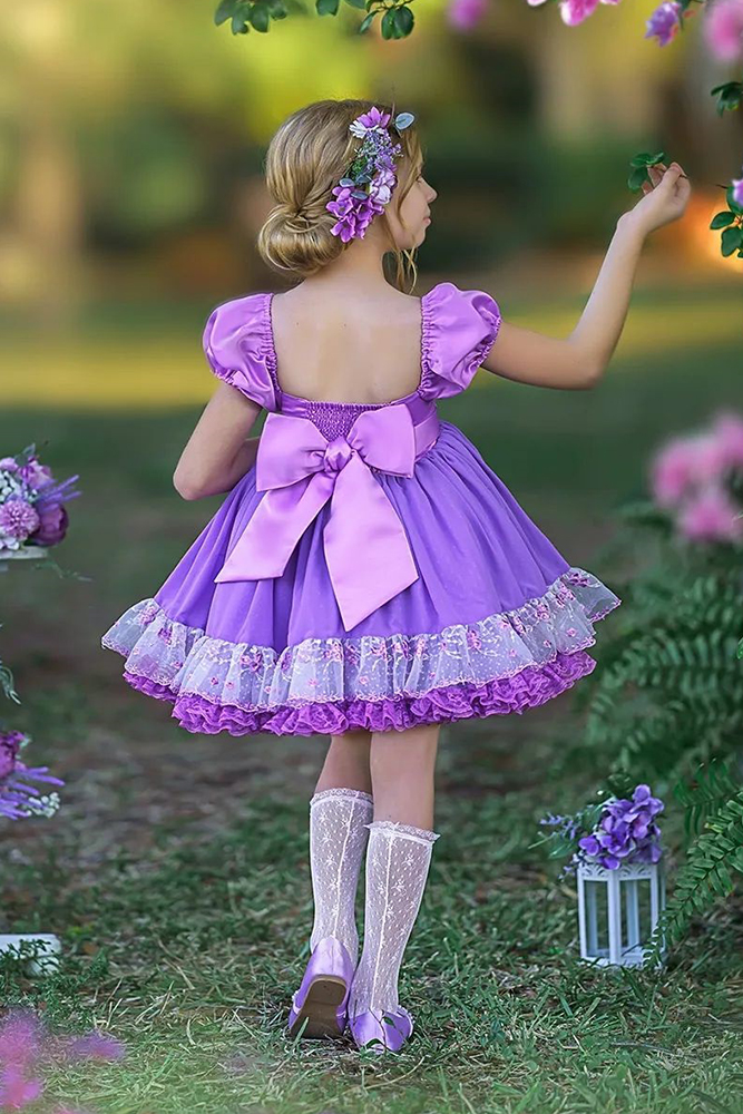 tutu flower girl dresses with bow purple irinkac33