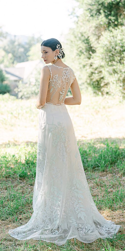 barnyard wedding dresses sheath lace floral tattoo effect back claire pettibone