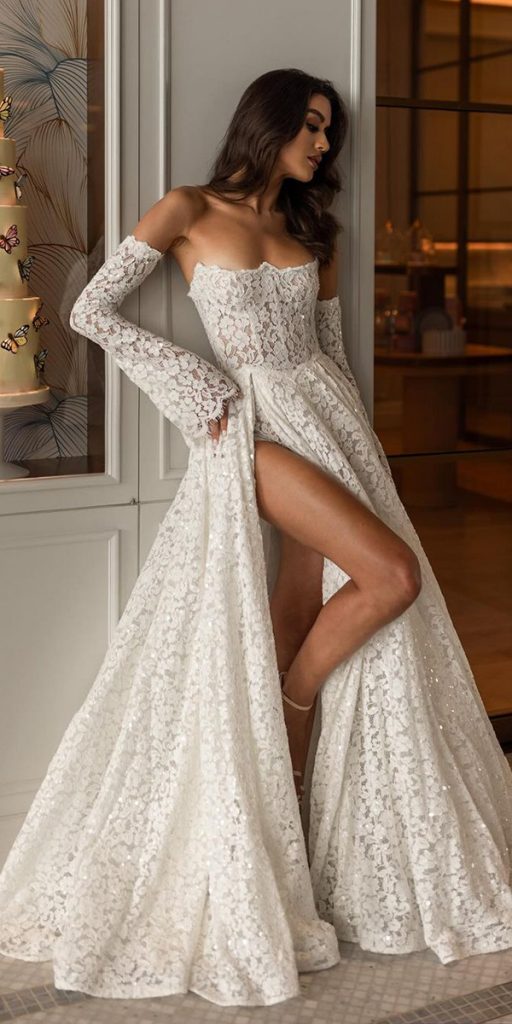 lace boho wedding dresses lace off the shoulder strapless neckline dimitriusdalia