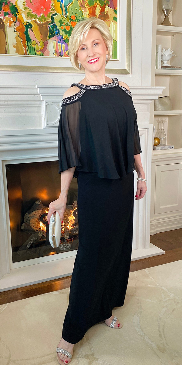 long mother of the bride dresses black simple with cape alexevenings