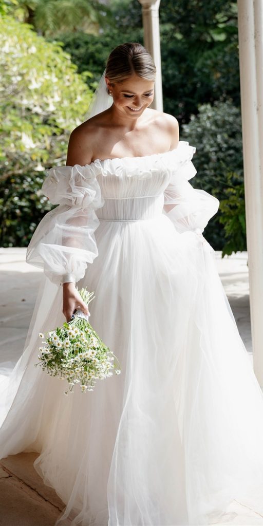 long sleeve wedding dresses simple a line off the shoulder steven khalil
