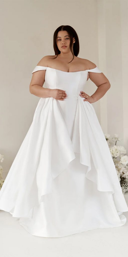 plus size ball gowns wedding dresses simple ruffled skirt off the shoulder truvelle