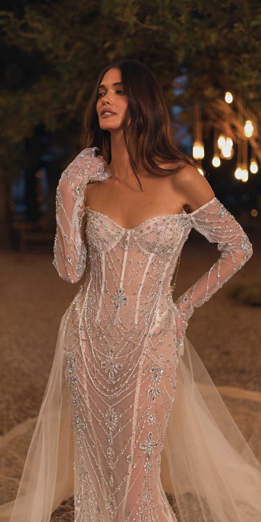 romantic bridal gowns off the shoulder with long sleeves vintage berta