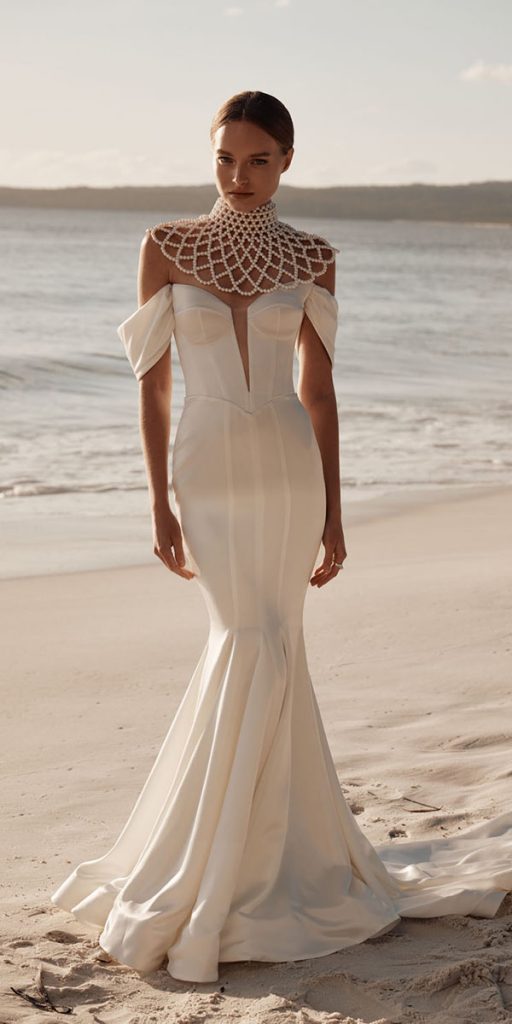 satin mermaid wedding dresses simple swetheart neckline wonaconcept