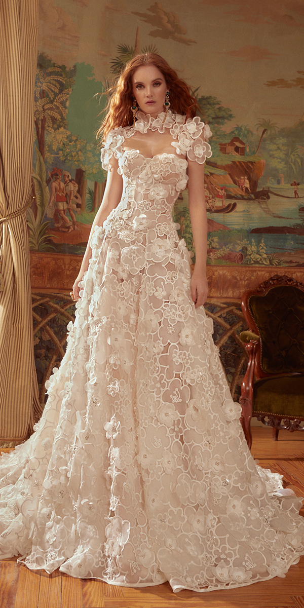 wedding dress designers a line floral appliques galialahav
