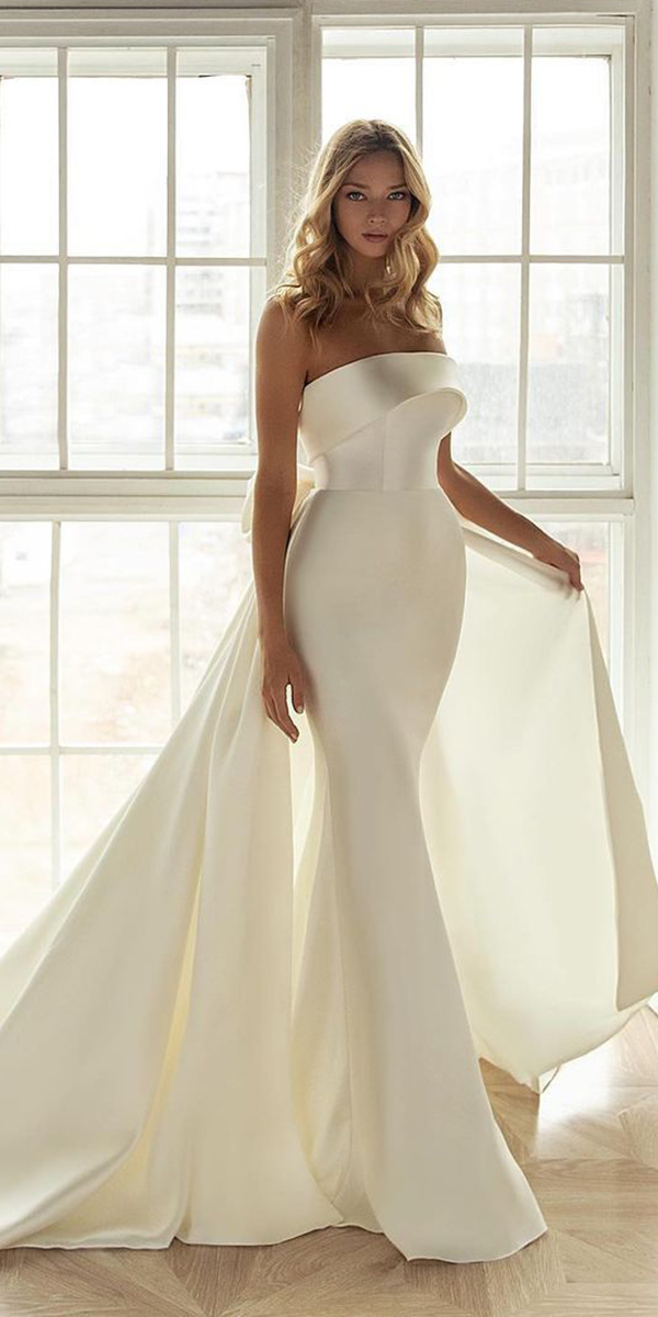 wedding dress designers simple strapless neckline with overskirt evalendel