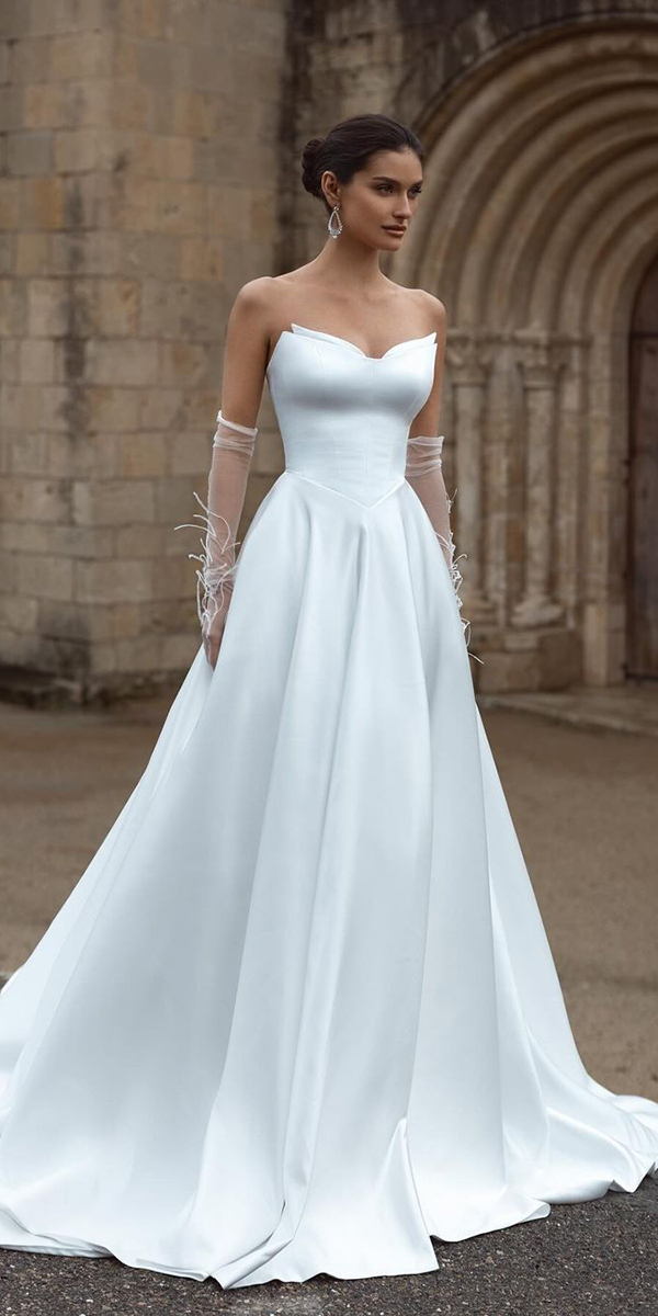 illusion long sleeve wedding dresses simple strapless neckline julievinobridal