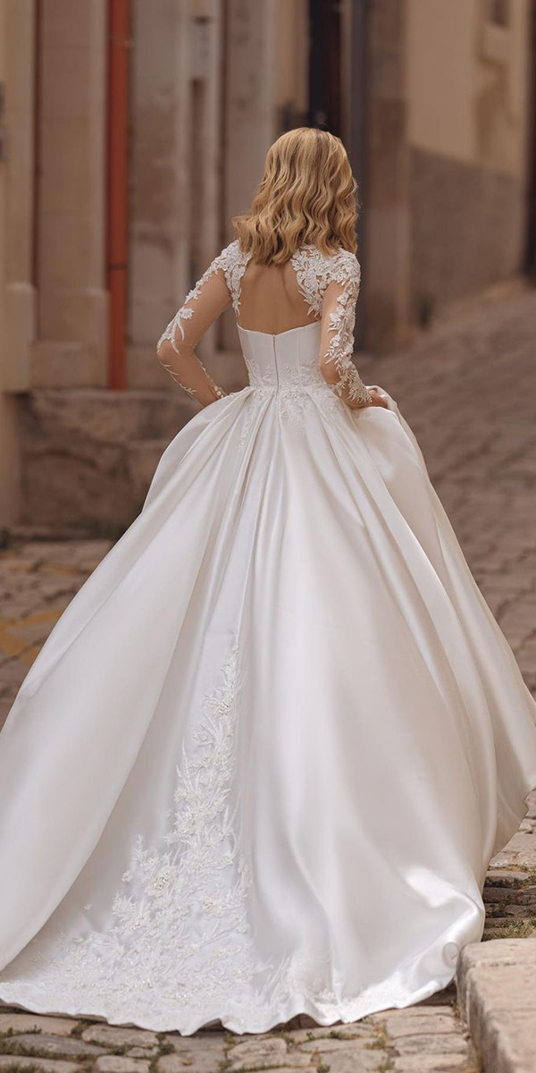 lace ball gown wedding dresses with sleeves open back giovanna alessandro