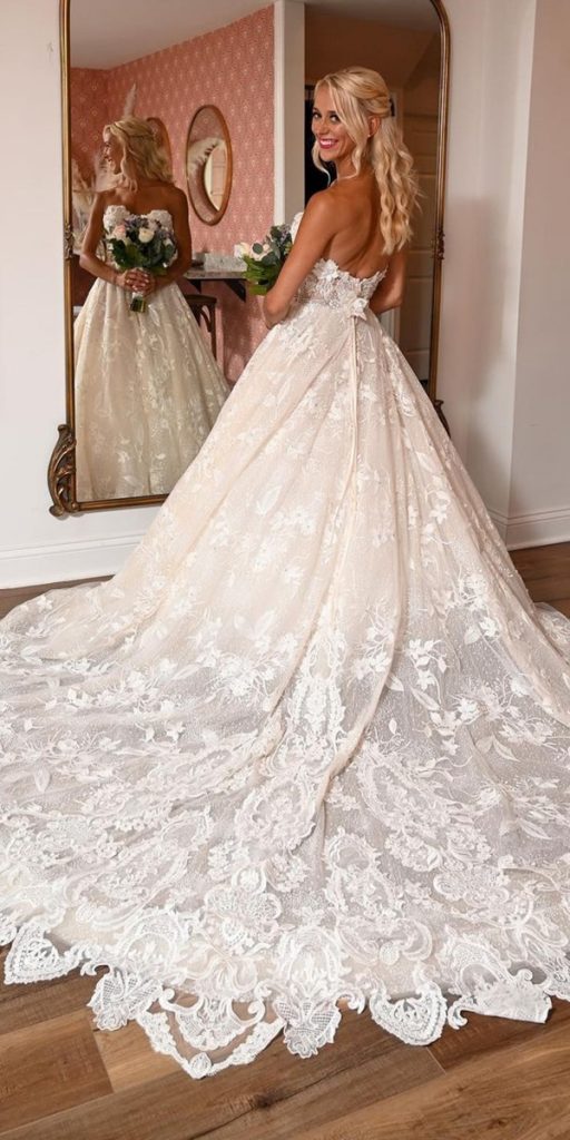 lace ball gown wedding dresses with train lace low back eveofmilady