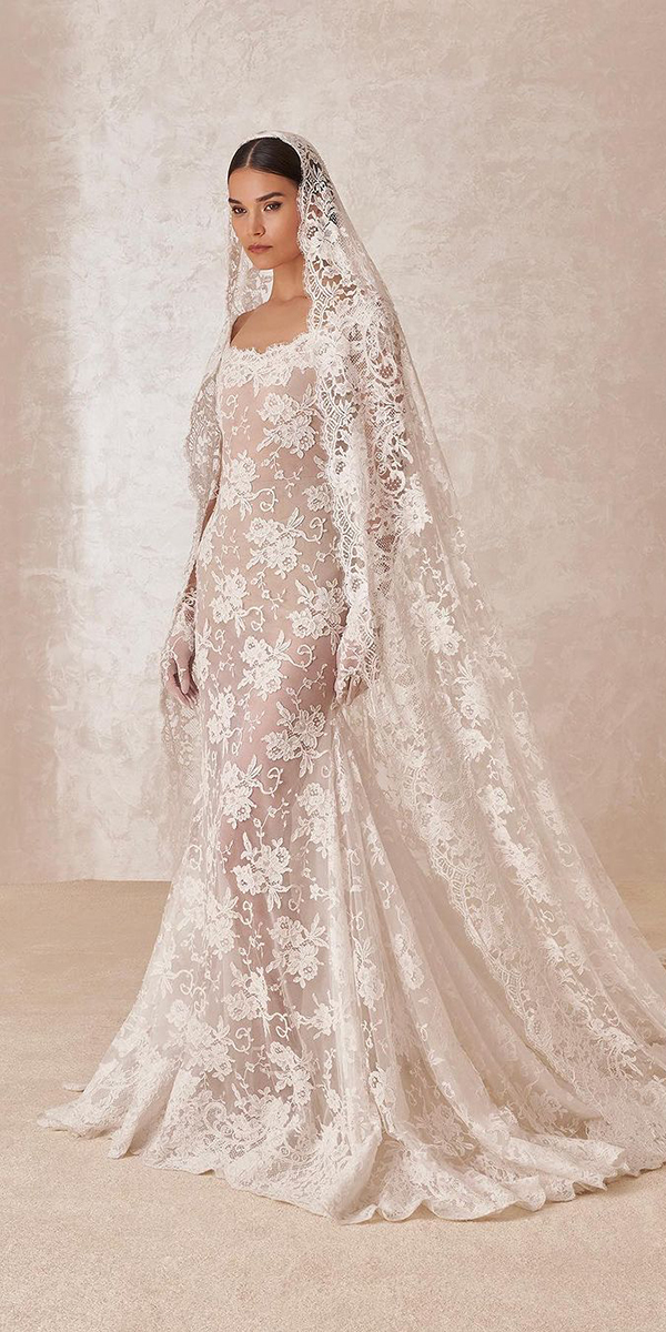 unique lace wedding dresses trumpet lace with veil hamdaalfahim