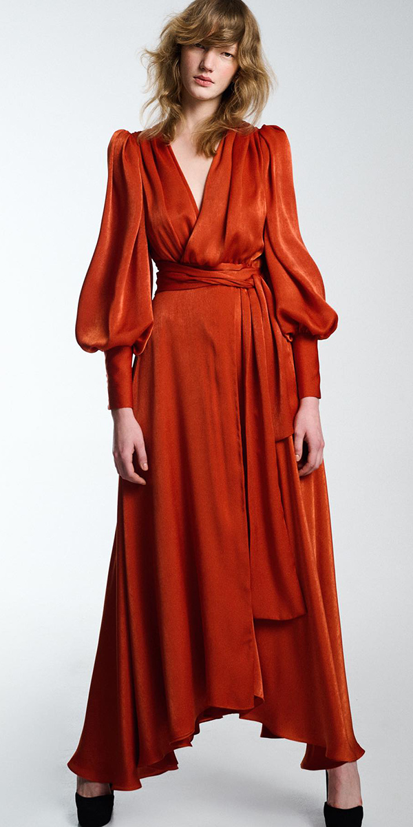 rust winter wedding guest dresses with long sleeves costarellos