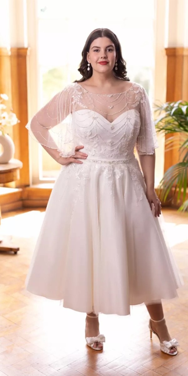 tea length wedding dresses plus size with cape vintage true bride