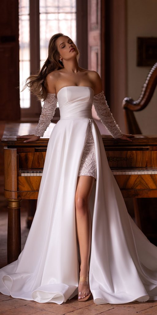 trendy wedding dresses simple short with overskirt aria