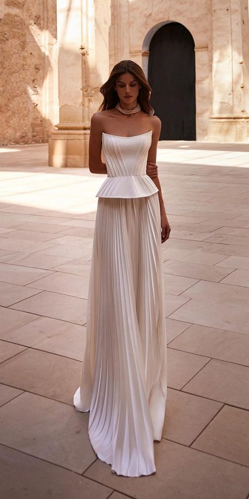 trendy wedding dresses simple silk strapless neckline millanova