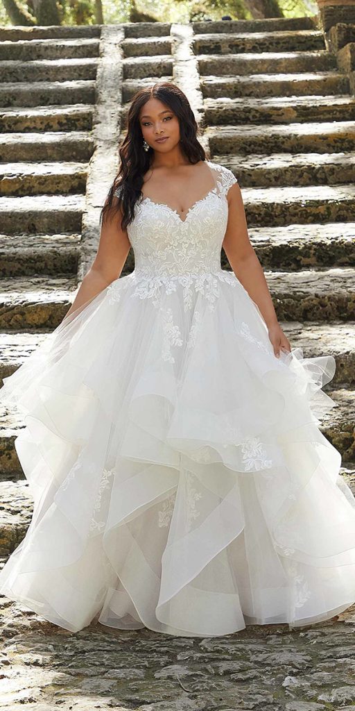 ball gown plus size wedding dresses lace ruffled skirt mori lee