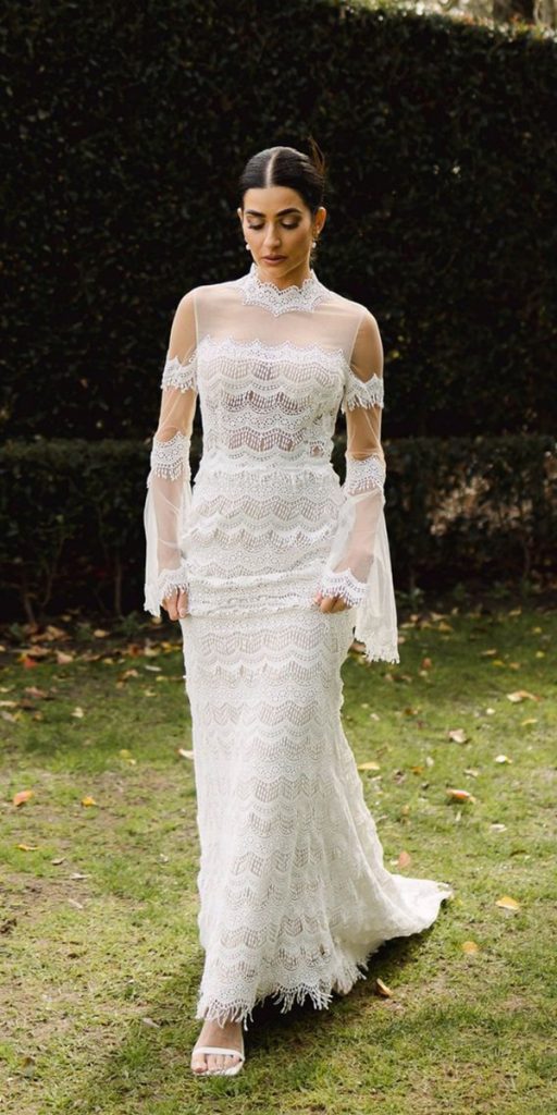 boho wedding dresses with sleeves sheath lace rustic cizzybridal