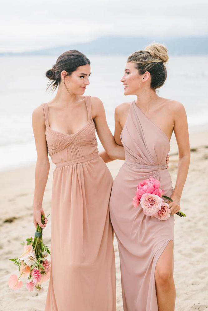 mismatched bridesmaid dresses blush simple boho beach watters