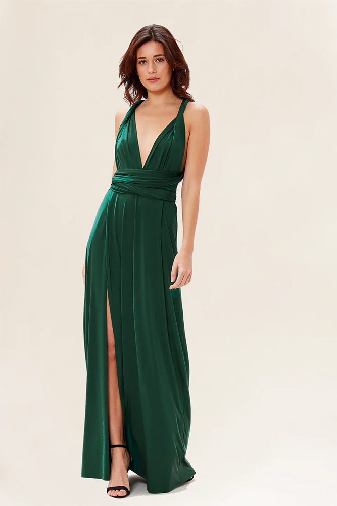 mismatched bridesmaid dresses green long simple two birds