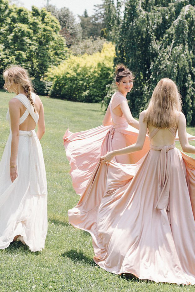 mismatched bridesmaid dresses neutral simple long twobirdsnewyork