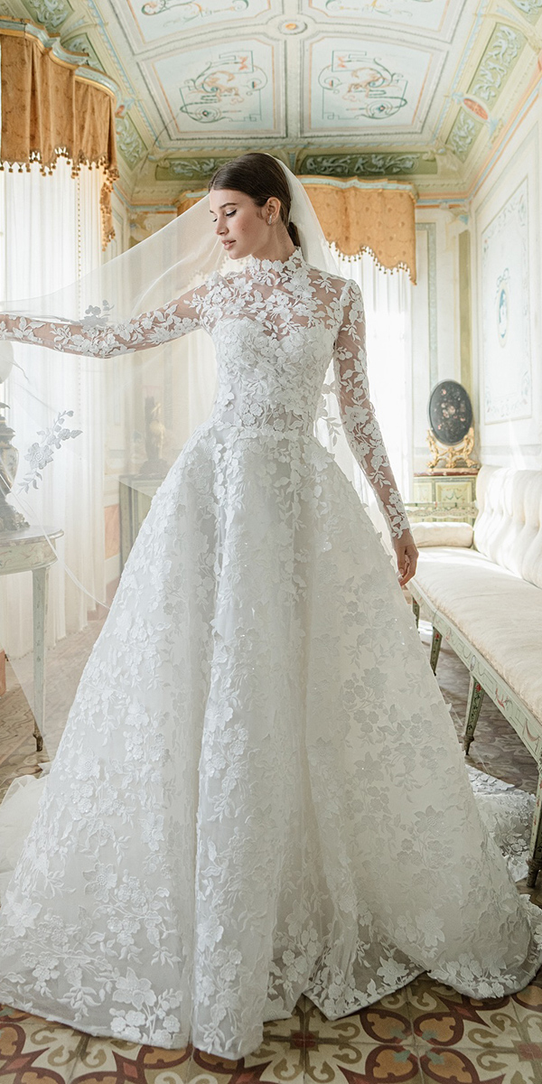 romantic bridal gowns lace with long sleeves modest moniquelhuillier