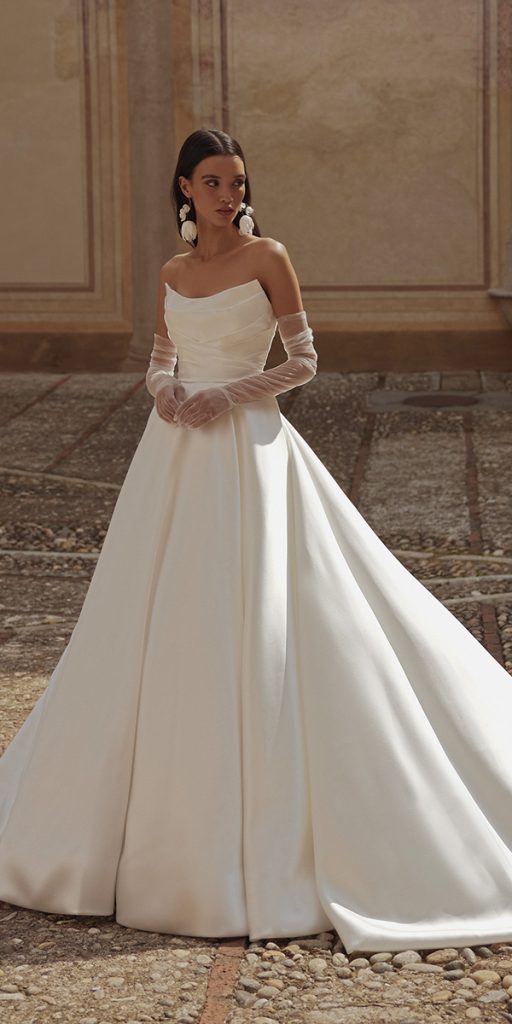 simple wedding dresses strapless neckline with gloves dominiss