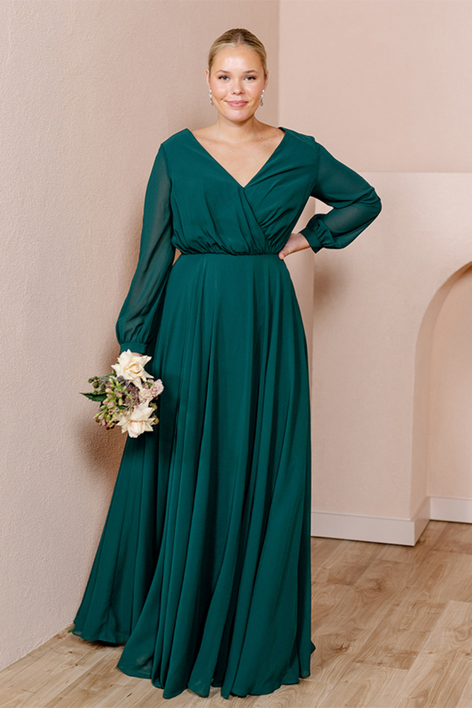long bridesmaid dresses emerald simple with long sleeves revelry