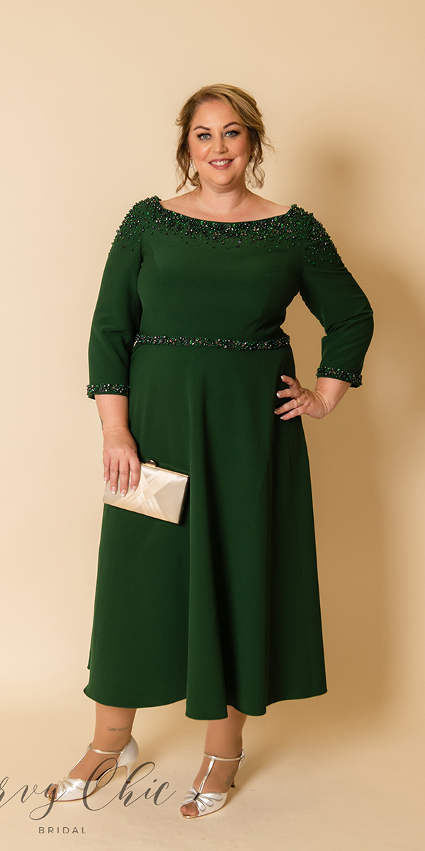 green mother of the bride dresses tea length plus size with long sleeves curvybridal