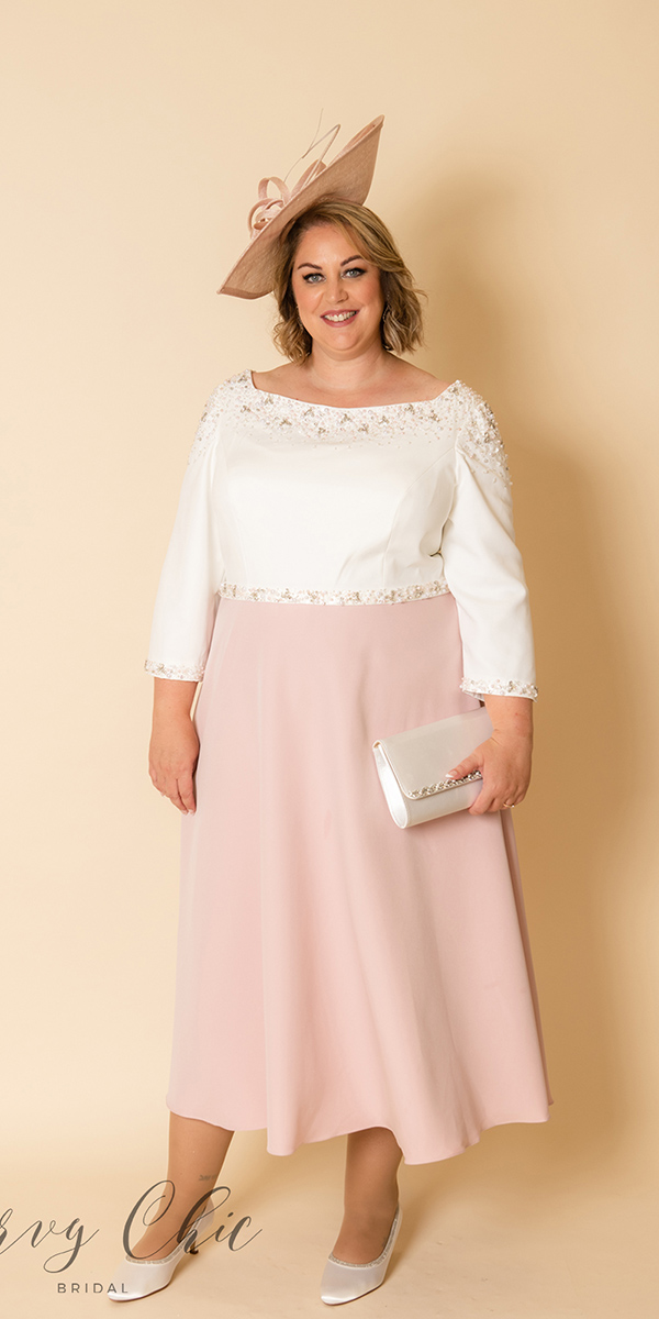 mother of the bride dresses tea length plus size with long sleeves curvybridal