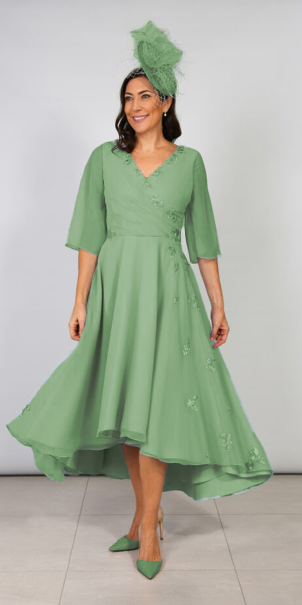 mother of the bride dresses tea length with sleeves sage green curvybridal