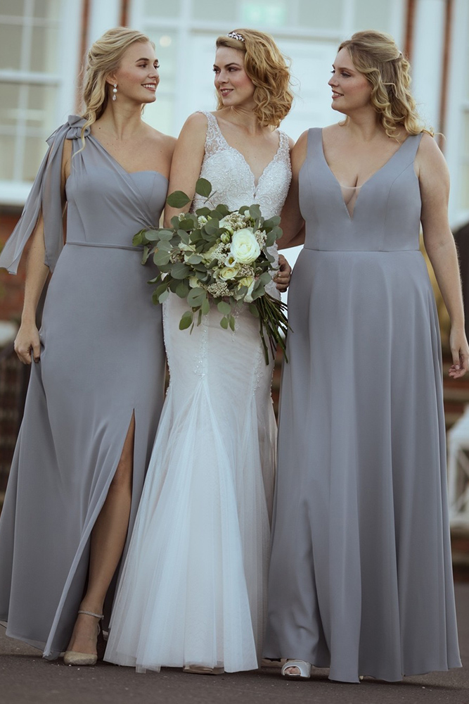 Dove grey bridesmaid dresses on sale