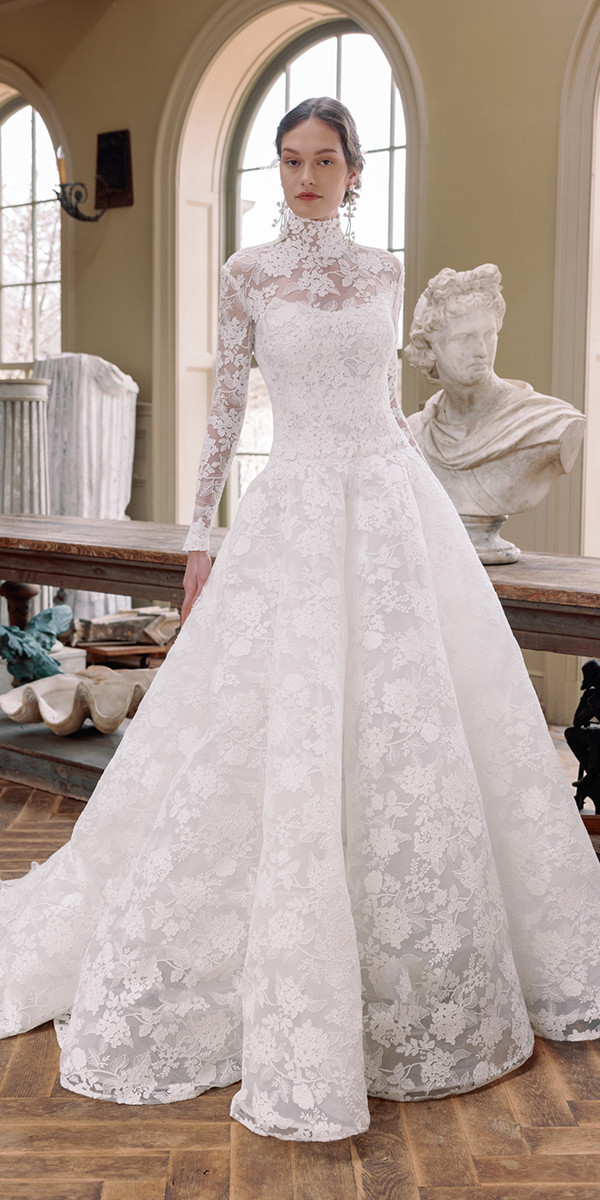 a line wedding dresses modest lace with long sleeves sareh nouri