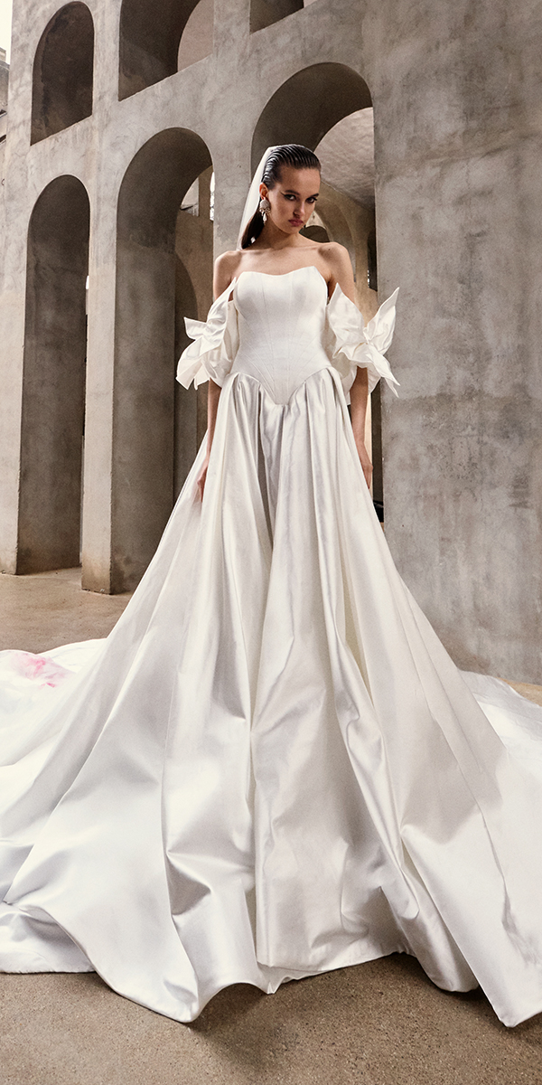 a line wedding dresses simple strapless neckline with bows galialahav