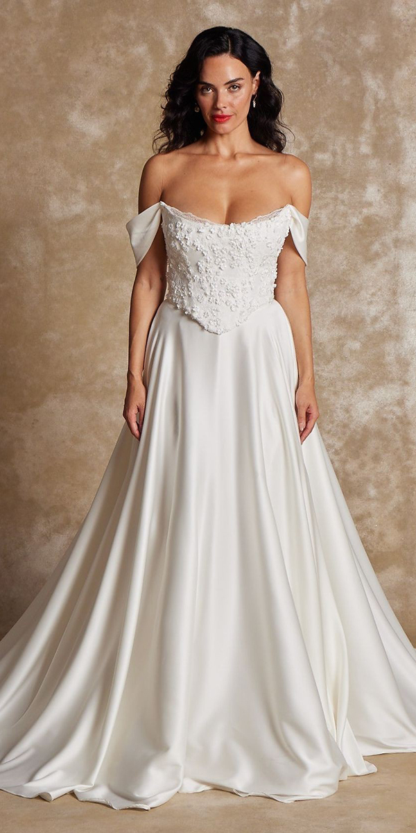 a line wedding dresses strapless neckline off the shoulder lace top rebeccaschoneveld